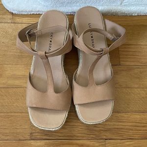 NWOT Lucky Brand - Valki Womens Leather Ankle Strap Wedge Sandals